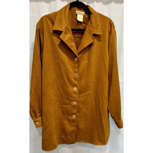 Coldwater Creek Tops - Coldwater Creek Faux Suede Button Up Shirt Jacket Camel XLG
